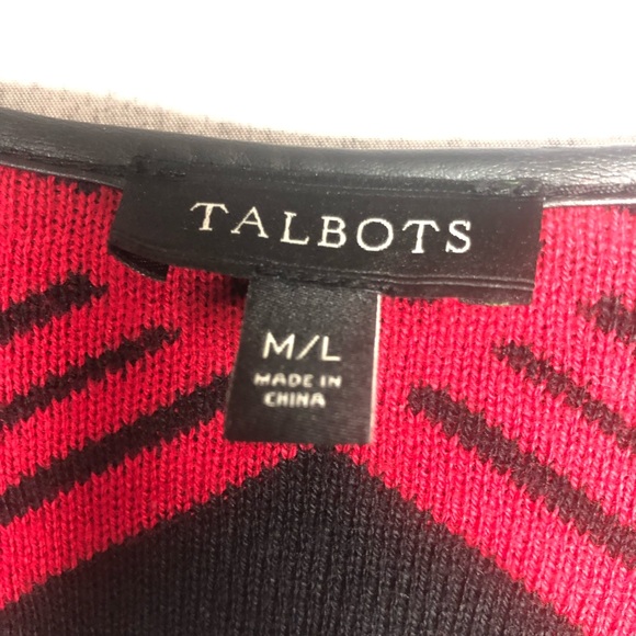 Talbots Leather Tab Country Plaid Ruana Wrap Faux Leather Trim Sz M/L Red Black - Picture 3 of 14